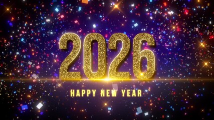 happy new year 2026 gold text effect star confetti background - Powered by Adobe