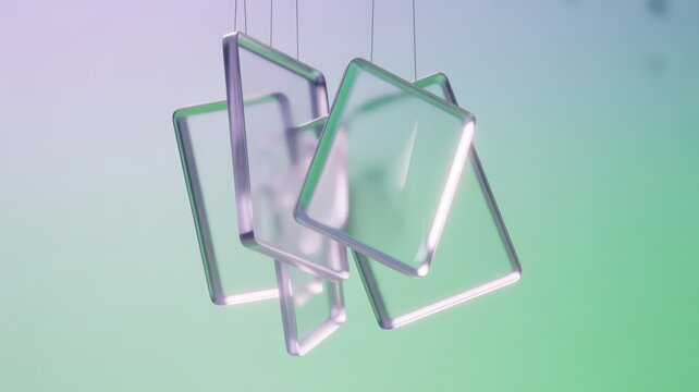Abstract translucent rectangles suspended in vibrant gradient space