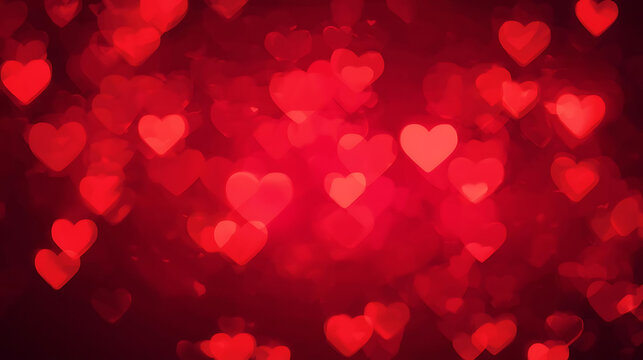 Soft focus red hearts bokeh background for romance
