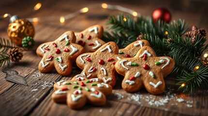 christmas gingerbread cookies and christmas tree
