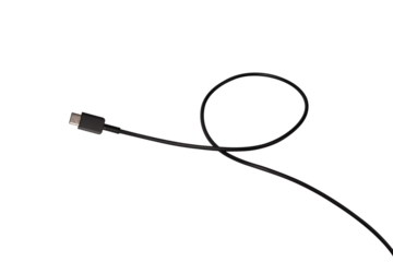 USB Type-C cable isolated on a transparent PNG. Ideal for concepts related to business technology, data transfer, connectivity and fast charging for modern devices.