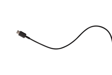 USB Type-C cable isolated on a transparent PNG. Ideal for concepts related to business technology, data transfer, connectivity and fast charging for modern devices.