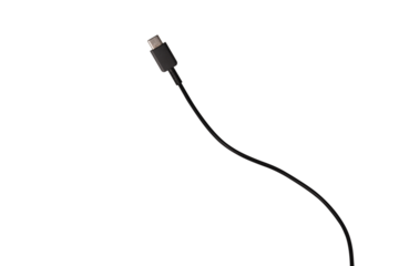 USB Type-C cable isolated on a transparent PNG. Ideal for concepts related to business technology, data transfer, connectivity and fast charging for modern devices.