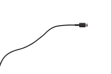 USB Type-C cable isolated on a transparent PNG. Ideal for concepts related to business technology, data transfer, connectivity and fast charging for modern devices.