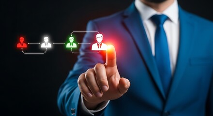 Businessman touching virtual employee selection interface icon