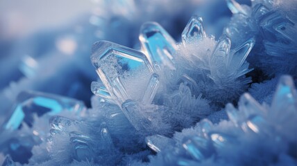 Macro shot of sparkling ice crystals in intricate winter frost