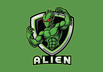 Alien gaming logo muscular character design esports emblem - Gaming logo - Gaming Mascot - esport mascot vector illustration