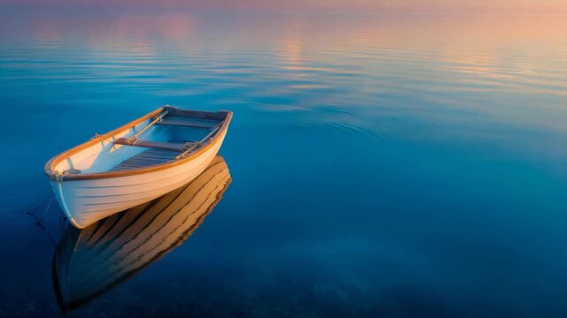 Peaceful sea landscape with empty rowboat