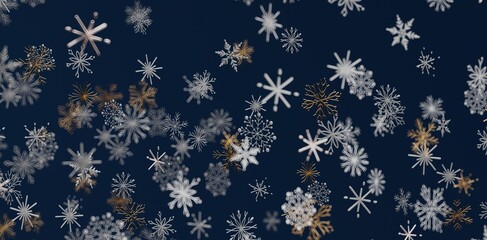 Decorative seamless pattern of snowflakes on a dark blue backdrop. Perfect for Christmas, New Year designs, and winter holiday greeti