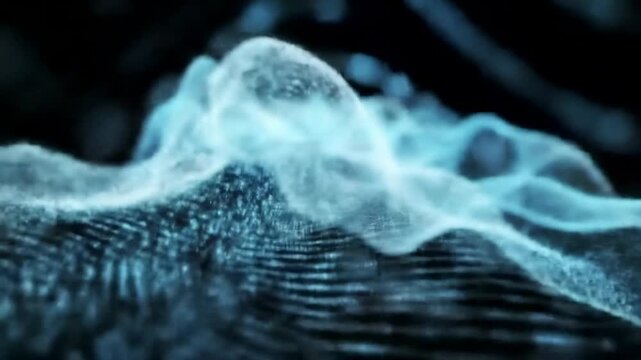 Abstract rendering of blue data waves on dark background, focused on foreground