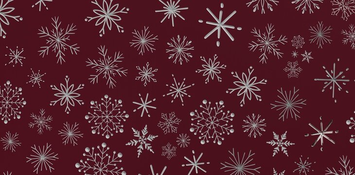 Stylish Christmas background featuring silver snowflakes on a rich burgundy backdrop, ideal for holiday designs and winter c