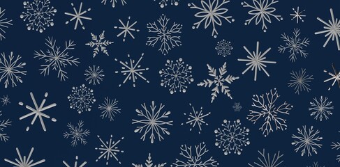 A beautiful seamless background with silver snowflakes on a dark blue backdrop. Perfect for holiday designs, winter themes,