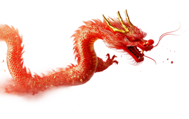 Red lantern with a golden dragon wrapping around it creating a festive and traditional Asian decorative scene isolated on transparent background PNG