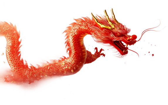 Red lantern with a golden dragon wrapping around it creating a festive and traditional Asian decorative scene isolated on transparent background PNG