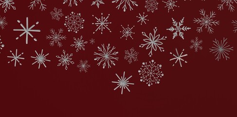 Festive burgundy background featuring a pattern of silver snowflakes. Perfect for Christmas cards, winter holiday designs, a