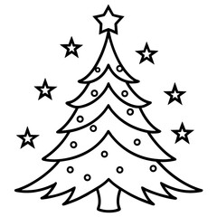 Christmas tree with stars in line art style