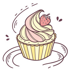Delicious cupcake with strawberry on top