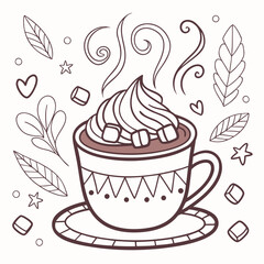 Illustration of a hot chocolate with whipped cream