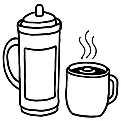 Illustration of a thermos and a cup of coffee