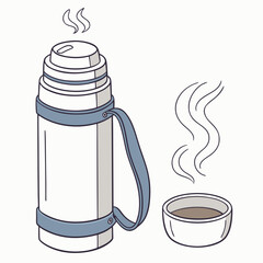 Thermos with cup and steam, vector illustration