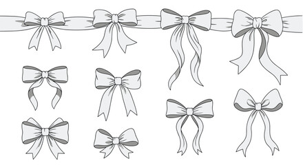 A collection of elegant ribbon bows and decorative elements for festive occasions.
