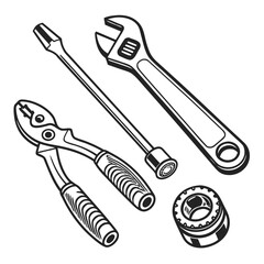 Set of pliers and wrenches isolated on, vector illustration
