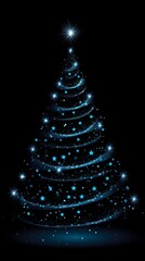 &Aacute;rbol decorado por navidad y luces que parecen estrellas, fondo azul y negro