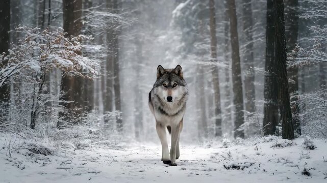 Gray wolf in winter wilderness scene
