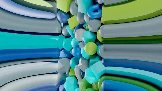 Abstract 3D shapes stripe, horizontal layout with stretched sides