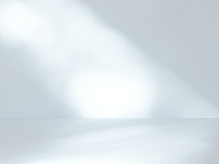 Light blue white background for product presentation with shadow and light from windows. 3D illustration.