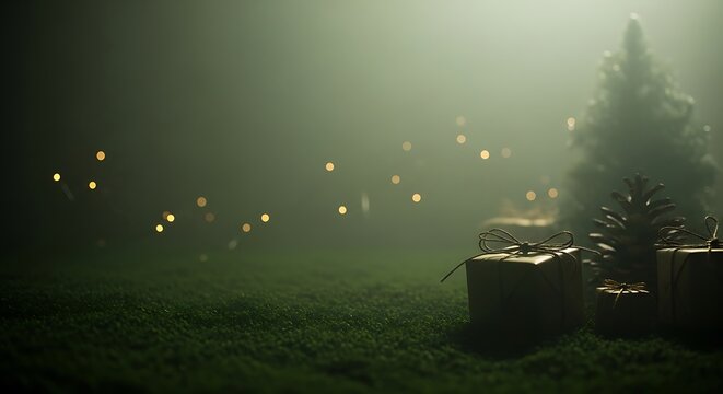 Magical forest scene with glowing lights and mysterious atmosphere