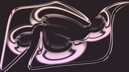 Abstract pink liquid metal art with swirling reflective curves and motion