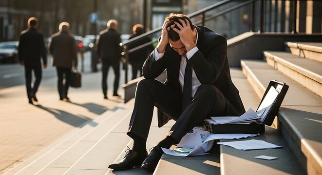Overwhelmed Executive in Urban Setting