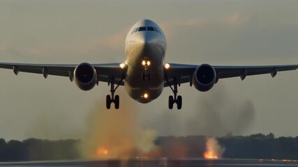  Soaring Above: An airplane takes flight, gracefully ascending into the sky, against a soft, beautiful backdrop. Capturing the thrill of aviation and freedom.