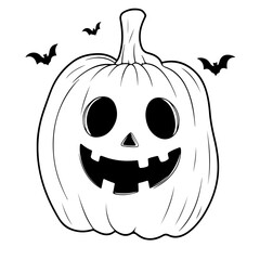 Cute Funny Halloween Vector Illustration coloring pages with pumpkins, ghosts, and bats for kids