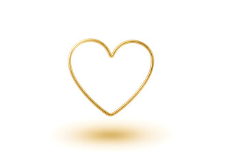 Fototapeta premium Golden outline heart shape floating with soft shadow on a clean white background