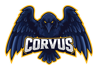 Corvus gaming logo fierce crow emblem design - Gaming logo - Gaming Mascot - esport mascot vector illustration