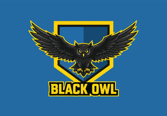 Black owl gaming emblem fierce bird crest logo - Gaming logo - Gaming Mascot - esport mascot vector illustration