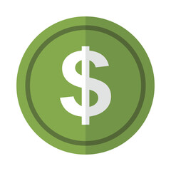 Dollar Coin Currency icon, Flat Vector Illustration isolated white background