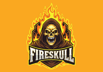 Fiery skull gaming logo with intense flames - Gaming logo - Gaming Mascot - esport mascot vector illustration