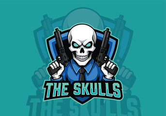 Gaming logo the skulls skull guns shield emblem - Gaming logo - Gaming Mascot - esport mascot vector illustration