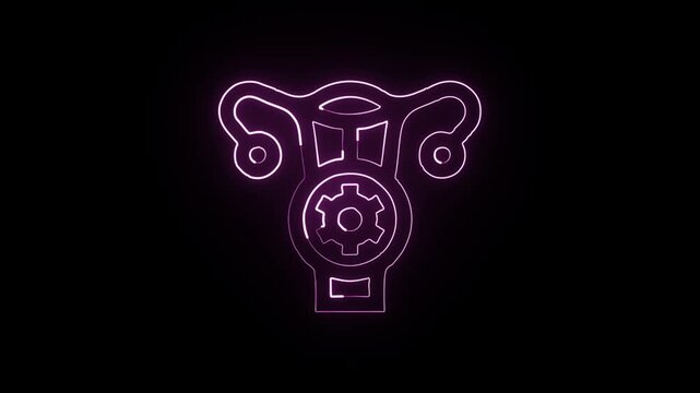 Glowing neon line cervical cancer with awareness ribbon. Medical diagnosis icon animation HD video isolated on black background