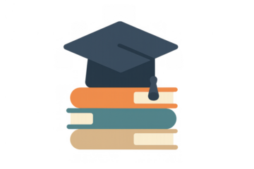 Graduation cap mortarboard on stack of books representing education knowledge and academic achievement