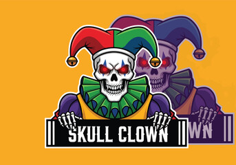 Gaming skull clown logo with spooky jester design - Gaming logo - Gaming Mascot - esport mascot vector illustration