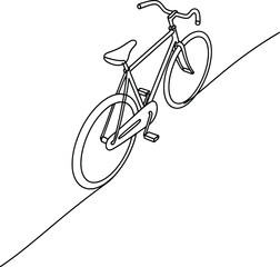 Minimalist bicycle outline drawing riding up a slope illustrating continuous effort determination and overcoming challenges uphill climb