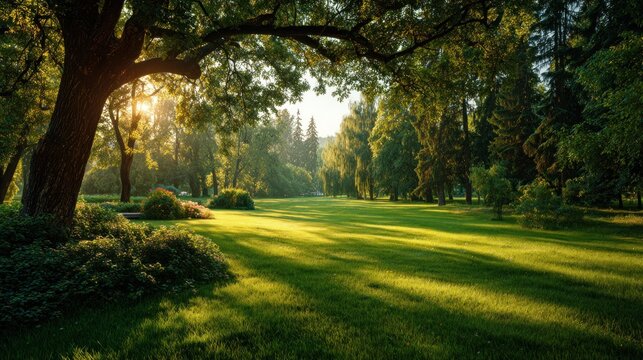 Green grass park sunlight nature landscape outdoor. For nature, park, outdoor, background, landscape, green, natural, summer content. - Powered by Adobe