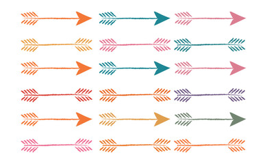 Colorful hand drawn boho crayon texture arrows for stickers and planning
