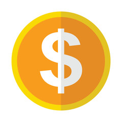 Flat Vector golden dollar sign, dollar coin clipart isolated white background