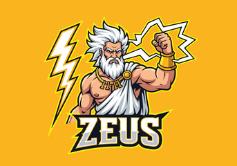 Powerful zeus gaming logo with lightning bolt accent - Gaming logo - Gaming Mascot - esport mascot vector illustration