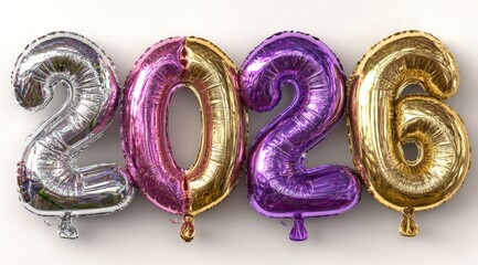 Colorful balloons shaped like the numbers 2026 add a festive touch, perfect for New Year celebrations or milestone events, Use this image for invitations, social media posts, or party decorations,